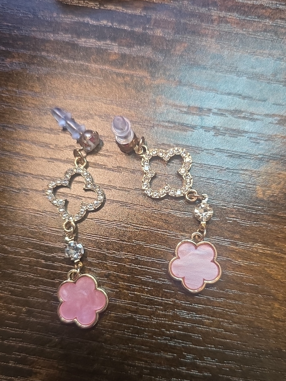 Pink clover earrings